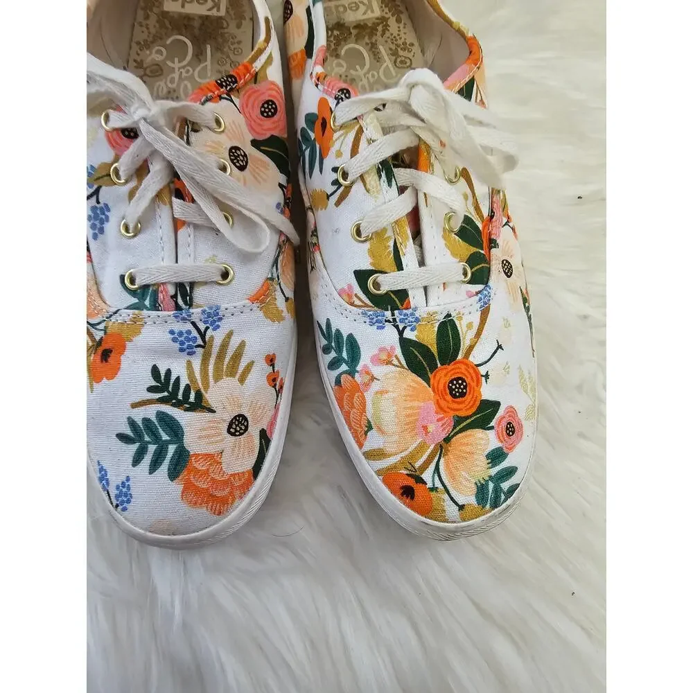 Keds Rifle Paper CO Lively Champion White Floral 9 Midium Women's 114046 - Picture 2 of 7